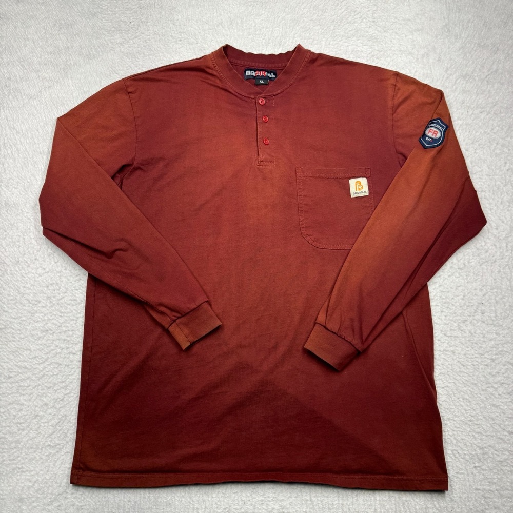 Bocomal FR Shirt Red Flame Resistant Long Sleeve Work Wear Tee Men's Size XL